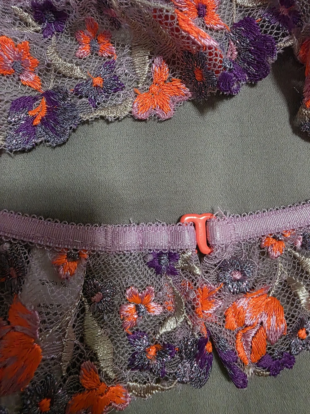 For Love & Lemons Lavender Floral Embroidered Lingerie Set with Neon Accents